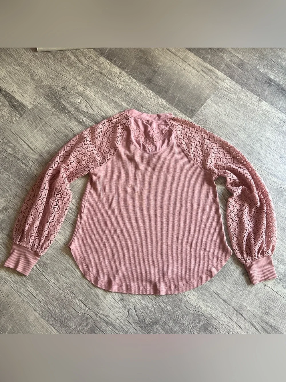 Free People Blush Pink Lace Balloon-Sleeve Top Women’s Size S